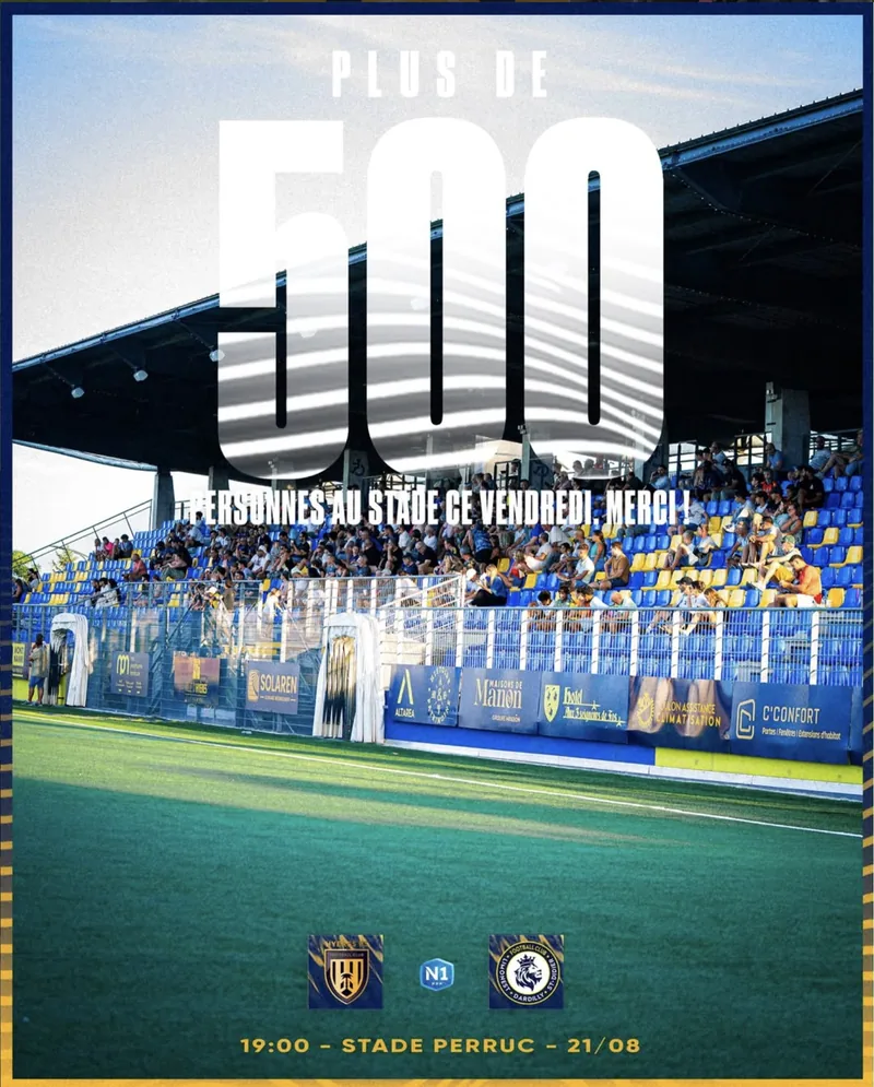 Affiche « Plus de 500 personnes au stade »